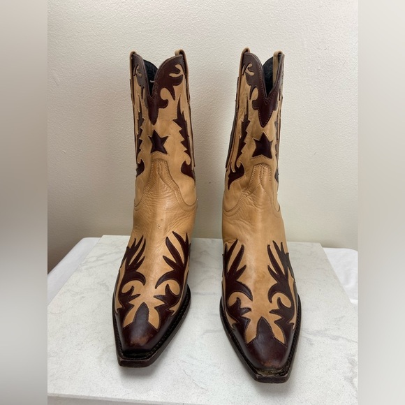 Vintage Charlie Horse by Lucchese Western Flame Two Tone Leather Cowboy Boots 8 - Picture 4 of 15
